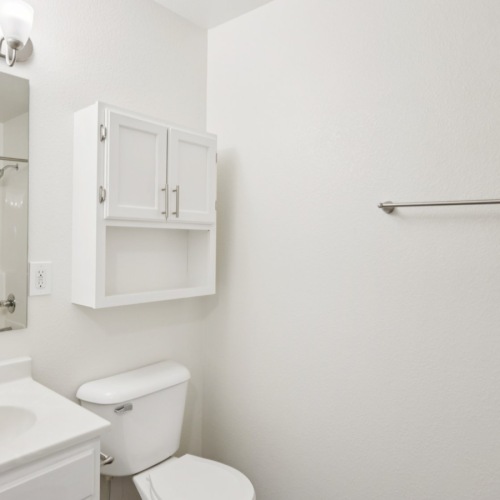 Vacant bathroom with wite walls
